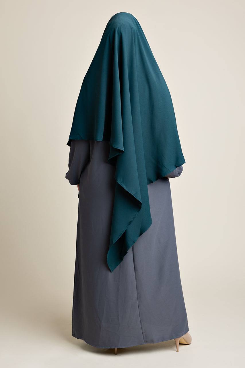 Full coverage Tie-back styled Khimar in Teal color - Rear view - Momina Hijabs