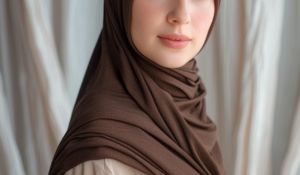 Close up shot of a woman wearing a slip-on instant jersey hijab
