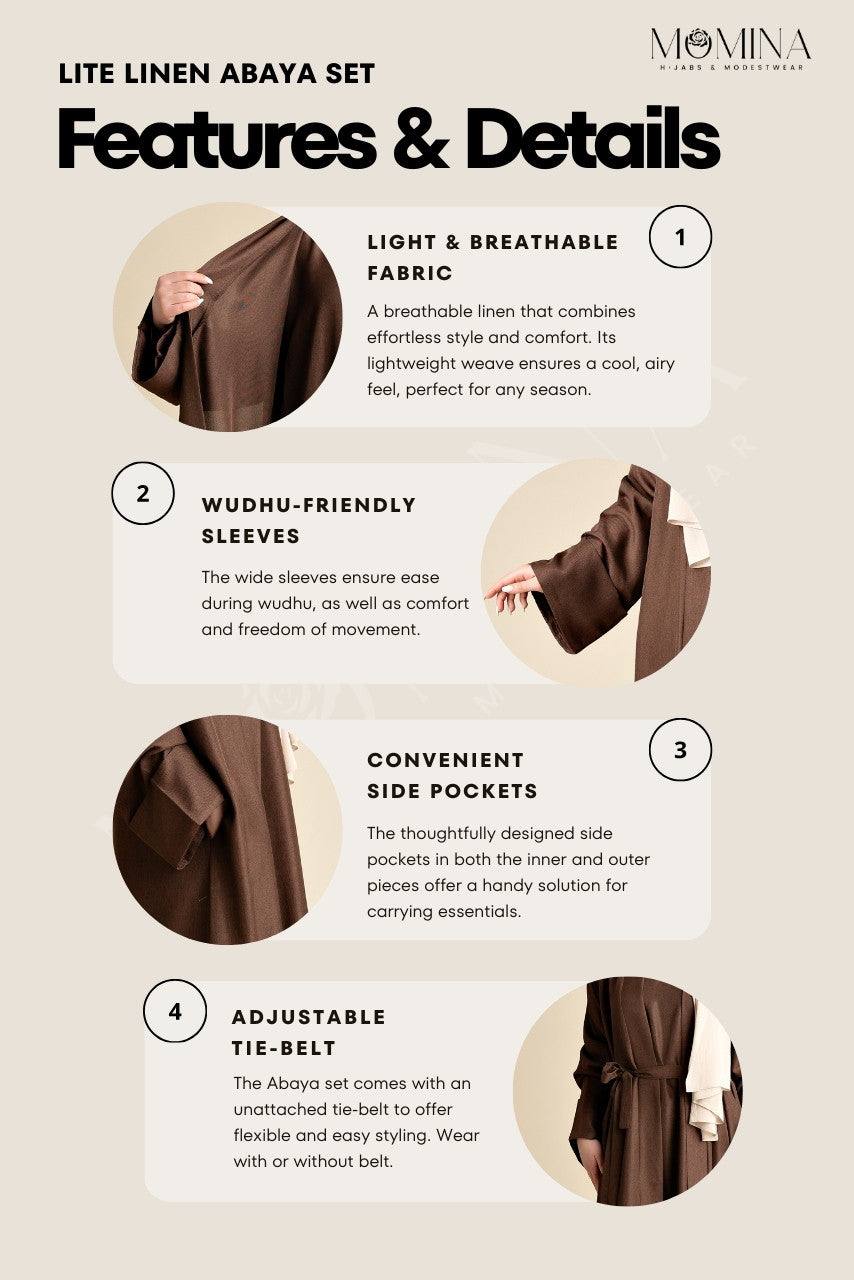 Lite Linen Abaya Set - Macchiato - Momina Hijabs