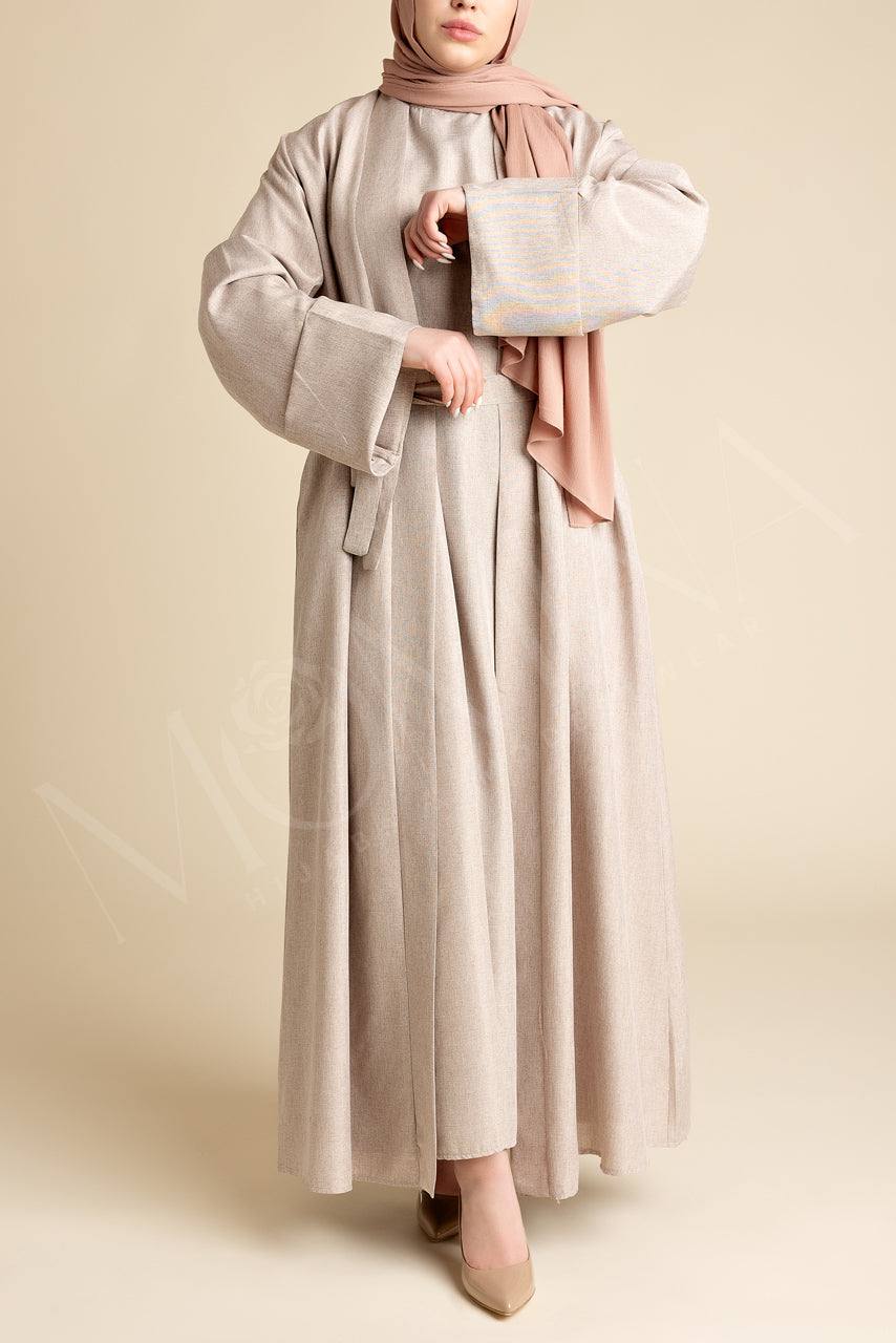 Lite Linen Abaya Set - Sandstone - Momina Hijabs