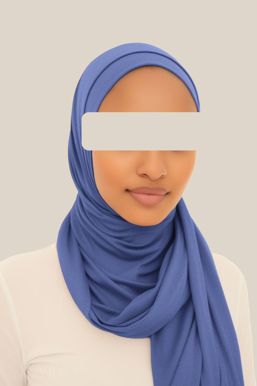 Matching Premium Jersey Hijab & Undercap Set - Blue Ink.