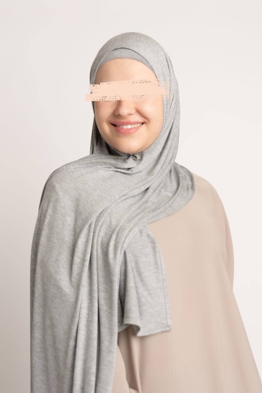 Matching Premium Jersey Hijab & Undercap Set - Light Marble Gray - Momina Hijabs & Modestwear