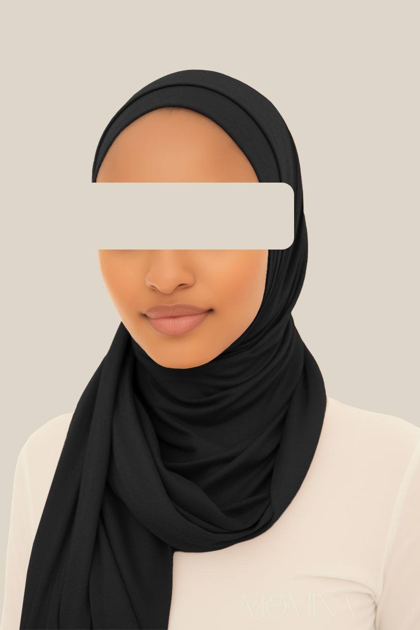 Matching Premium Jersey Hijab & Undercap Set - Raven - Momina Hijabs