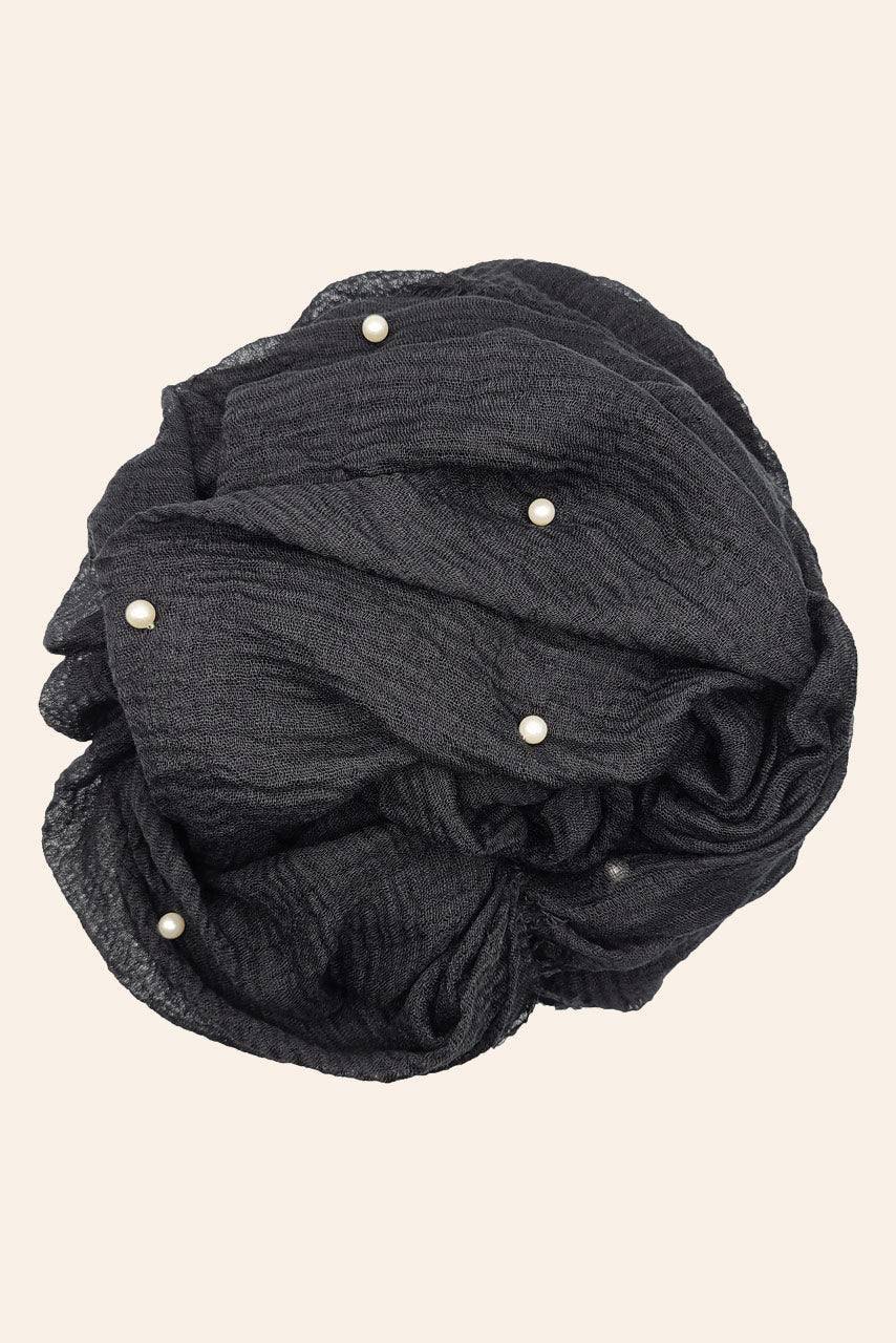 Pearl Cotton Crinkle Hijab - Black Pearl - black color