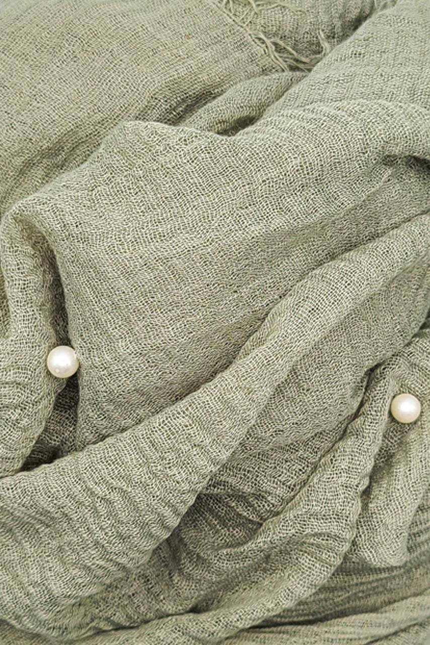 Pearl Cotton Crinkle Hijab - Sage - green color - fabric closeup