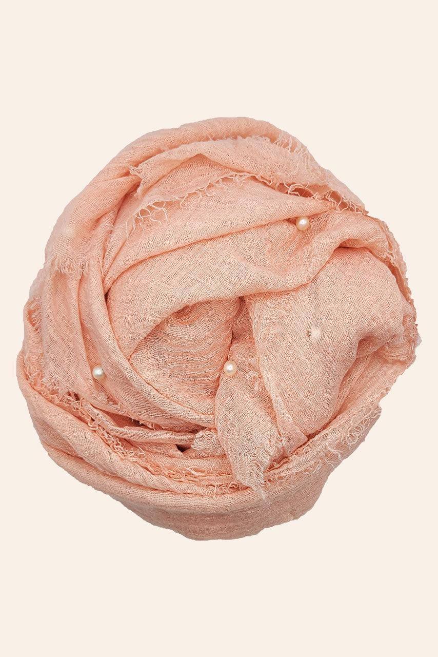 Pearl Cotton Crinkle Hijab - Seashell - peach color