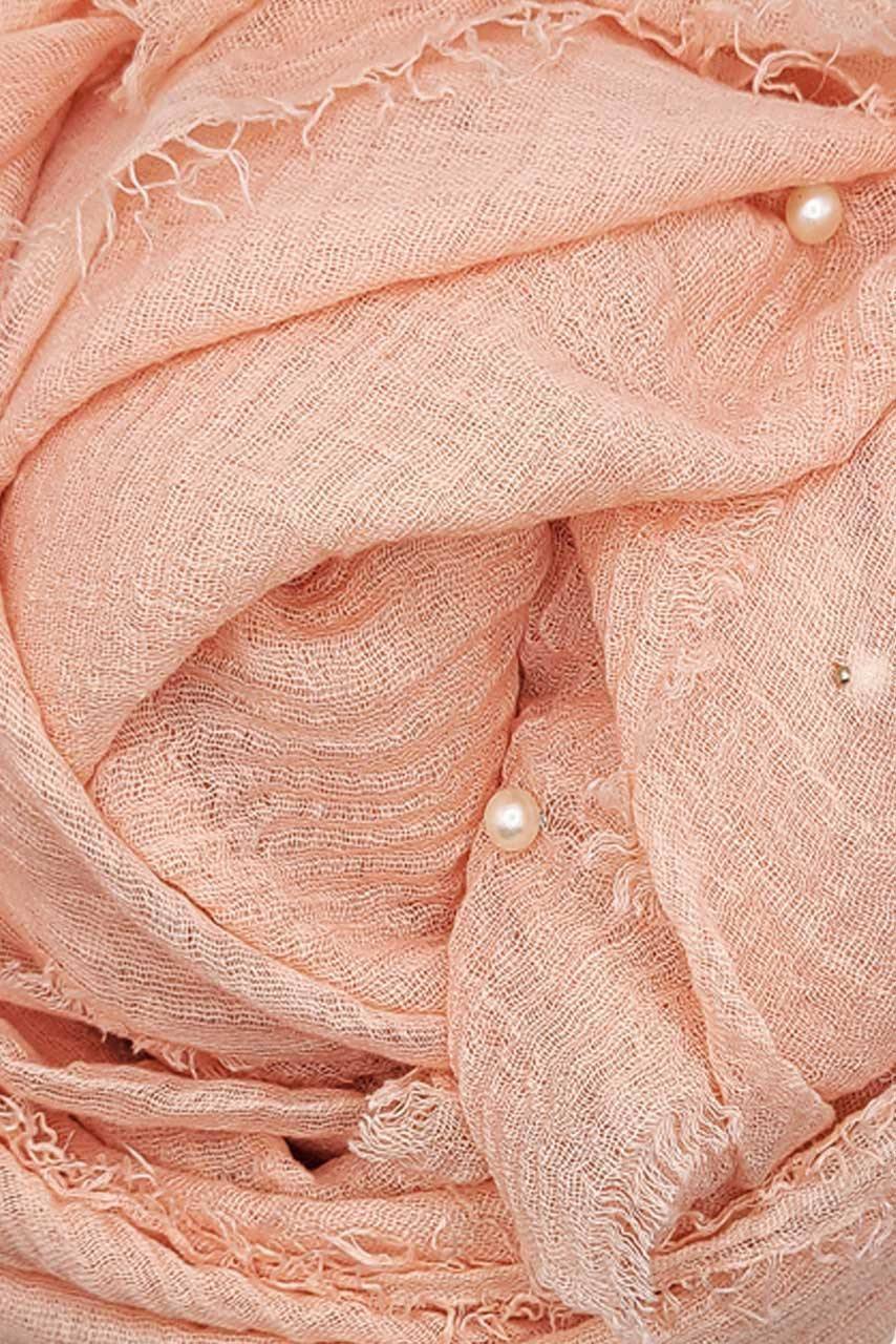 Pearl Cotton Crinkle Hijab - Seashell - peach color - fabric closeup