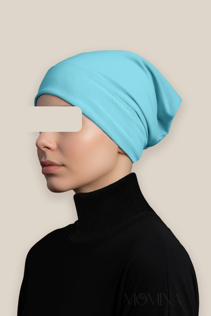 Cerulean blue jersey hijab undercap by Momina Hijabs