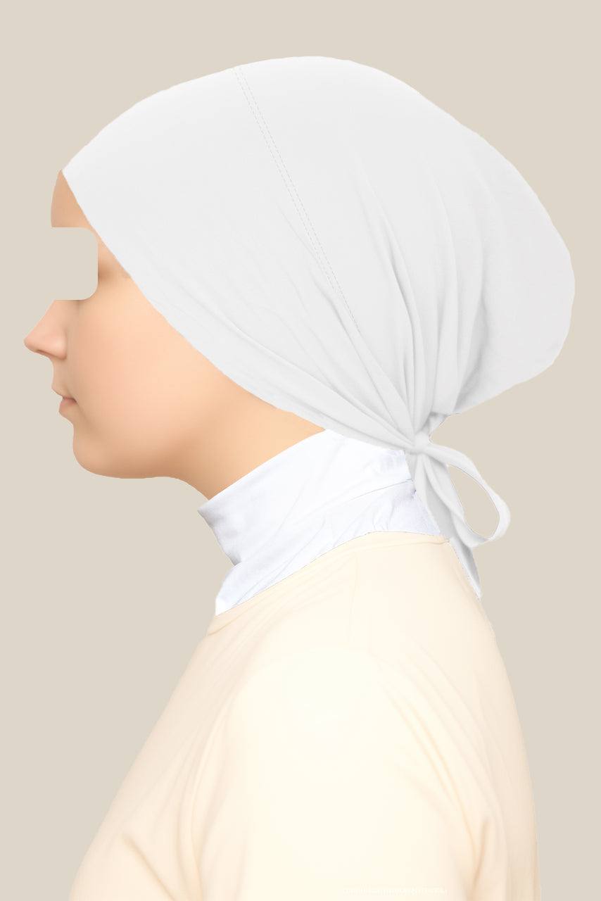 White Tieback Hijab Undercap by Momina Hijabs